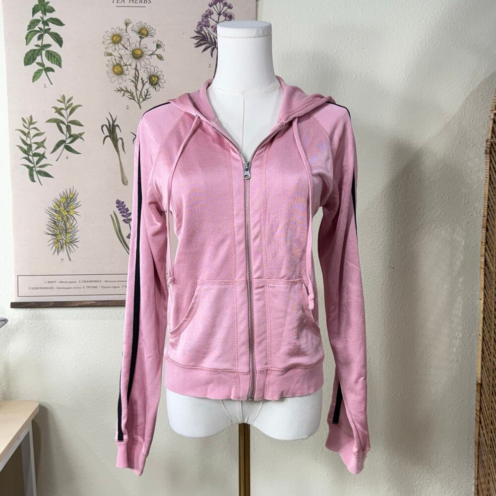 Y2k Pink Striped Arm Full Zip Hoodie Track Jacket Bratz Trashy McBling Preppy S